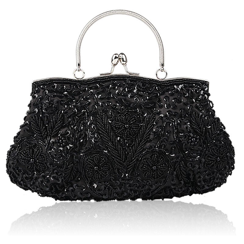 Sac de soirée de créateur floral avec paillettes et perles - Pochette vintage en satin avec fermoir à baiser - Pochette de fête de mariage