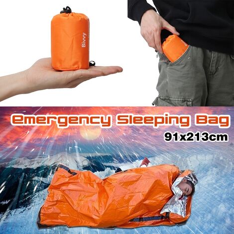 Sac de survie orange d'urgence en plein air Sac de couchage de randonnée de camping + sifflet Orange 1PC 91x213CM Orange