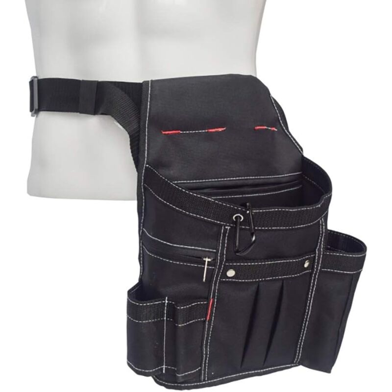 Sac de taille de stockage d'outil de maintenance d'électricien portable multi-poches réglable,Noir