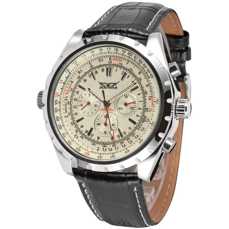 Briller - lifcausal Montre-bracelet homme automatique mécanique en cuir avec affichage calendrier et date - Style contemporain