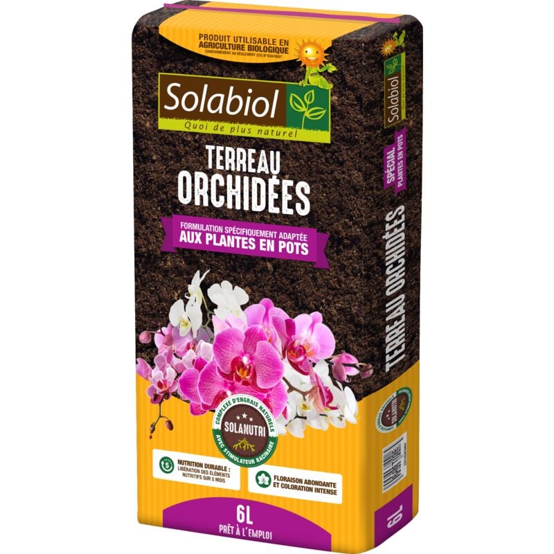 Solabiol - TERORC6 Terreau Orchidées Tourbe et Ecorces de pin Brun 6 l Utilisable en Agriculture Biologique