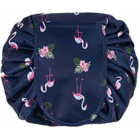 Sac de toilette paresseux de maquillage de grande capacité Voyage portable décontracté Imperméable Sac de rangement Magic Makeup parfait pour les femmes filles (Bleu foncé Flamant), kueatily