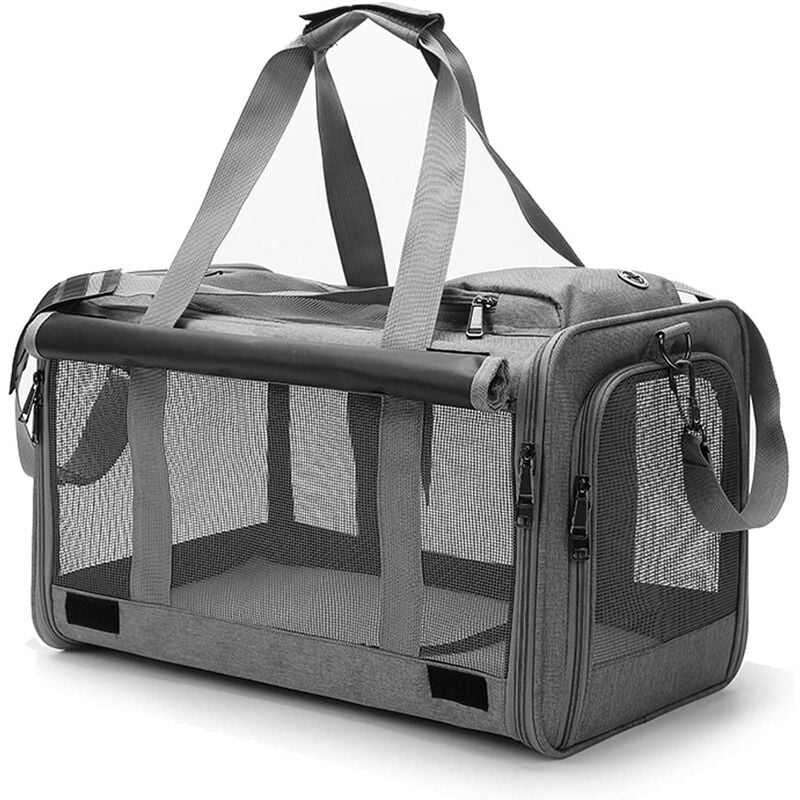Sac de Transport Chat Chien, Sac à Main Bandoulière Démontable Lavable Pliable Respirant pour Chat Chaton Petit Chien Lapin Animal de Compagnie (Gris)