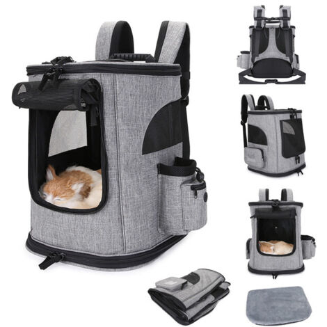 Sac de Transport Chat Respirant Pliant avec Poches latérales Laisse, Sac à Dos pour Animaux de compagnie pour Camping Voyage Balades