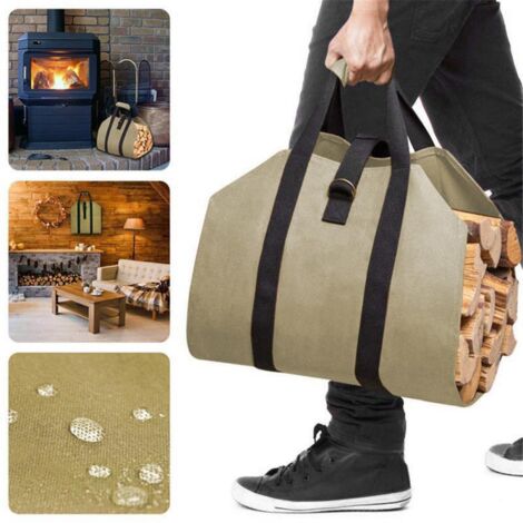 Sac de transport de bois de chauffage portable en toile, très populaire, grand sac fourre-tout imperméable pour bois de chauffage, sac de rangement pour bois de chauffage, en stock.