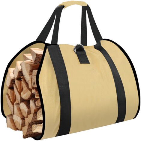 Sac de transport de bûches, robuste et imperméable, avec poignées, grand sac porte-bûches pour cheminée, accessoires de poêle intérieurs jaune