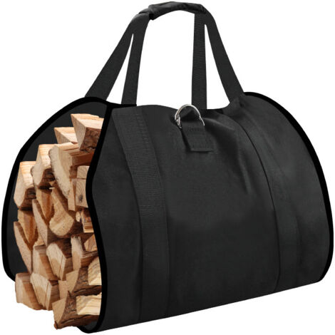 Sac de transport de bûches, robuste et imperméable, avec poignées, grand sac porte-bûches pour cheminée, accessoires de poêle intérieurs noir