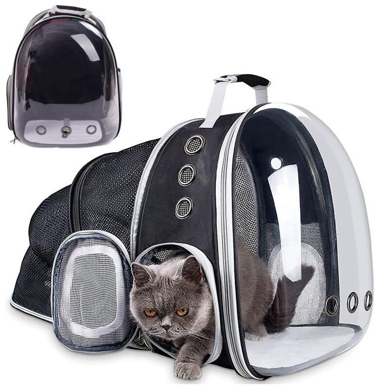 Sac de transport pliable pour animaux, sac à dos de transport - noir et gris