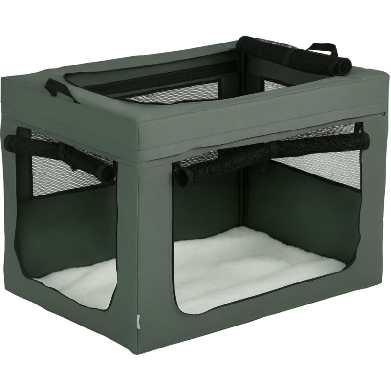 Pawhut - Sac de transport pliable pour chien chat - 2 poignées, 3 portes - dim. 89L x 62l x 62H cm - acier polyester gris