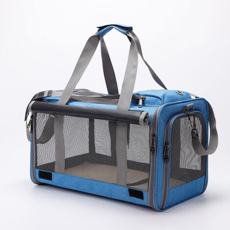 Sac de transport pliable pour chiens et chats, grande/moyenne, côtés souples, bleu