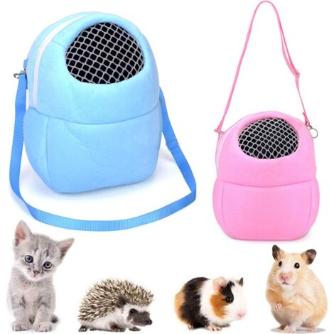 Sac de transport portable pour animal de compagnie, sac de voyage respirant pour hamster 2 pièces avec bretelles réglables (M Rose, L Bleu)
