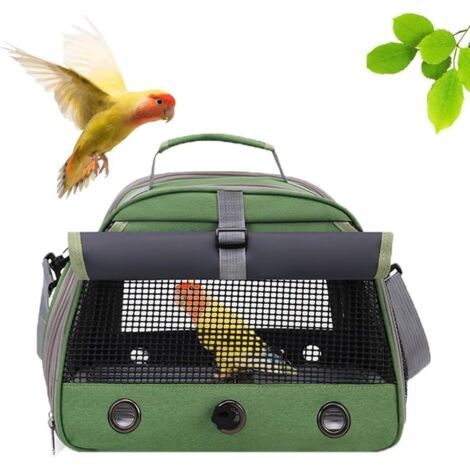 Sac de transport portable pour oiseaux, vert, avec perchoir et fenêtre latérale, pour perruche et petit perroquet