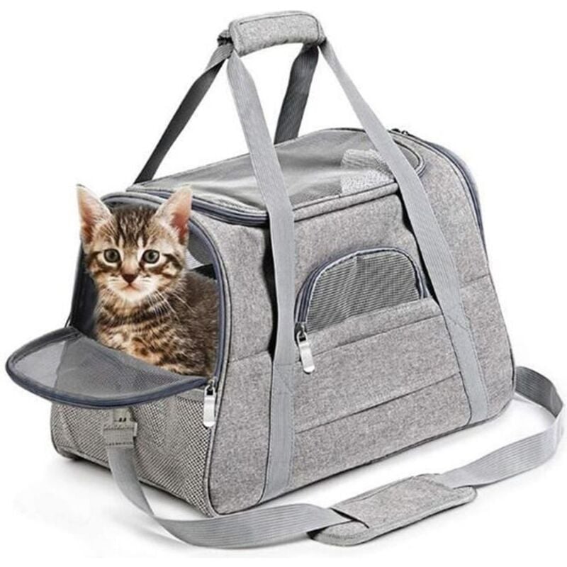 Sac de transport Pour Animal Chien Chat Tissu Oxford 43x25x28cm Gris