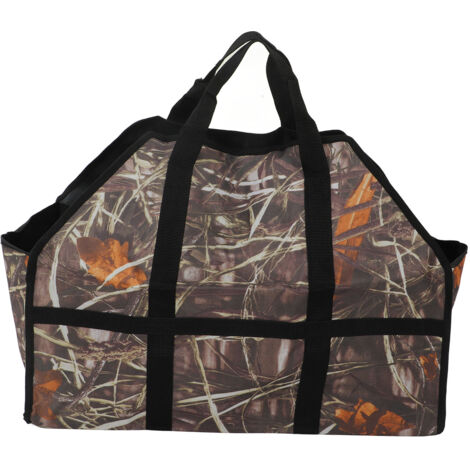 Sac de Transport pour Bois de Chauffage Grande Capacité en Toile Oxford, Renforcé avec Poignée et Motif Feuillage Camouflage