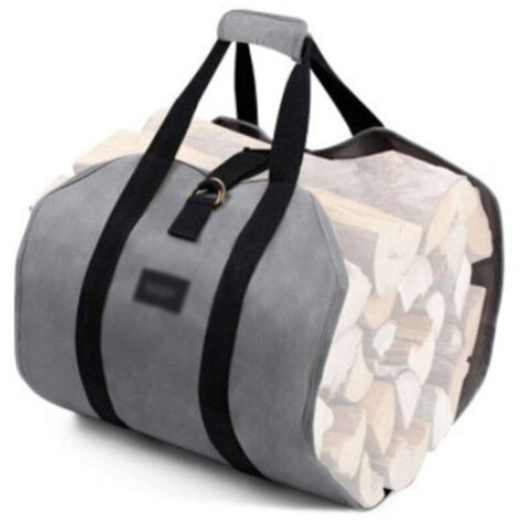 Sac de Transport pour Bois de Chauffage, Sac pour Bois de Cheminée, Toile Sac à Bûche, Sac Transport Résistant à Eau, Accessoires de Cheminée Pliables, Idéal pour Poêles, Camping(Gris,99.1×45.7cm)