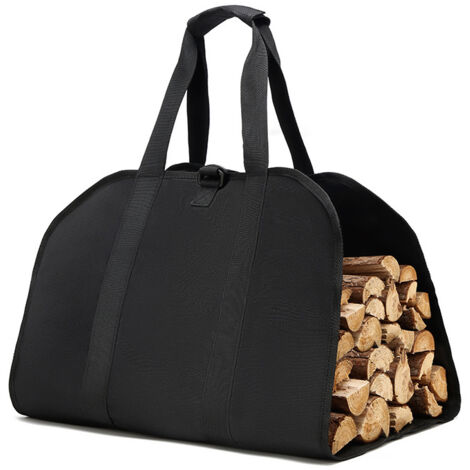 Sac de Transport pour Bois de Chauffage, Toile Sac à Bûche Cheminée, Sac Transport Buches Résistant à Eau, Accessoires de Cheminée Pliables, Idéal pour Poêles à Bois, Camping, Plage (Le noir)