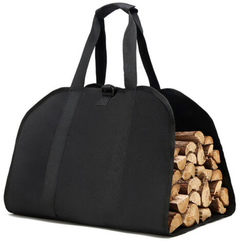 Sac de Transport pour Bois de Chauffage, Toile Sac à Bûche Cheminée, Sac Transport Buches Résistant à Eau, Accessoires de Cheminée Pliables, Idéal pour Poêles à Bois, Camping, Plage (Le noir)
