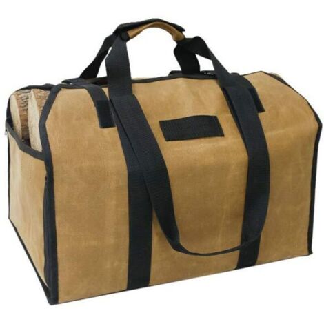 Sac de Transport pour Bois de Cheminée - Robuste avec Poignées et Sangle de Sécurité pour Camping et Intérieur - Support en Bouleau, Marron