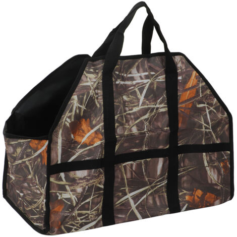 Sac de Transport pour Bûches en Toile Oxford Renforcé, Grand Volume avec Poignée Solide et Design Camouflage Feuillage