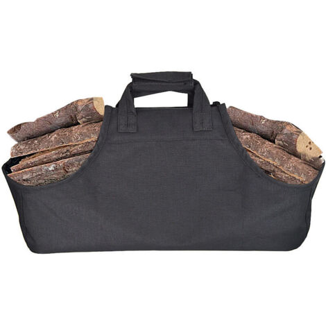 Sac de Transport pour Bûches, Toile Sac à bûche Cheminée Sac Porte-bûches de Bois de Chauffage Sac de Transport en Bois Anses de Sac en Bois pour Camping Cheminées Poêles à Bois, Noir
