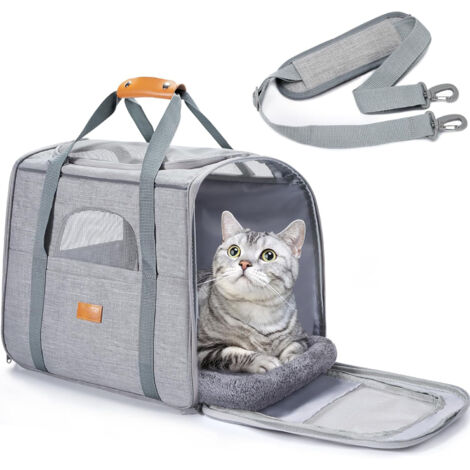 Sac de Transport pour Chien et Chat Respirant et Pliable avec Matelas Amovible et Bol Intégré 47 x 32 x 36 cm