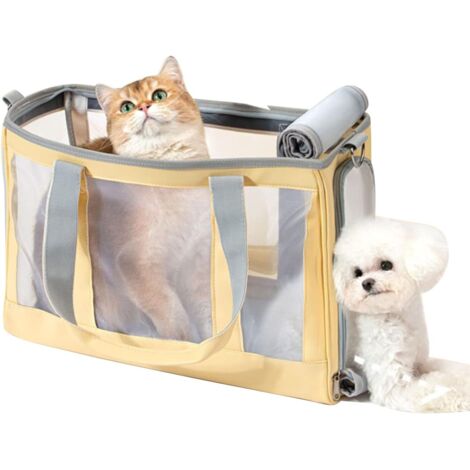 Sac de transport pour petits chiens et chats, en maille respirante et souple, pour petits animaux de compagnie (jaune)