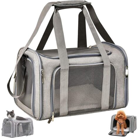 Sac de transport souple pour animaux de compagnie, sac de transport pliable et respirant pour chats et chiens, sac de transport pour chats avec bandoulière réglable (gris, M)