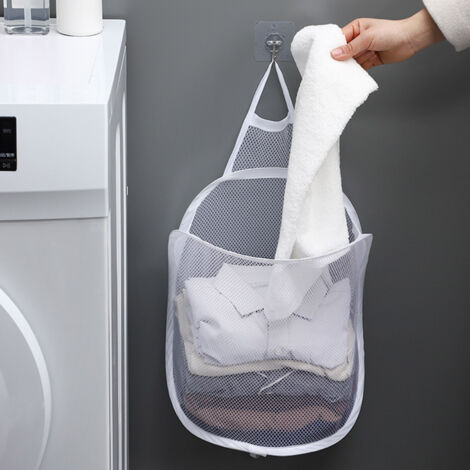 [Sac de tri à linge en maille] Mallard Collapsible et fixable mur [Blanc] Polyester [1 pièce]