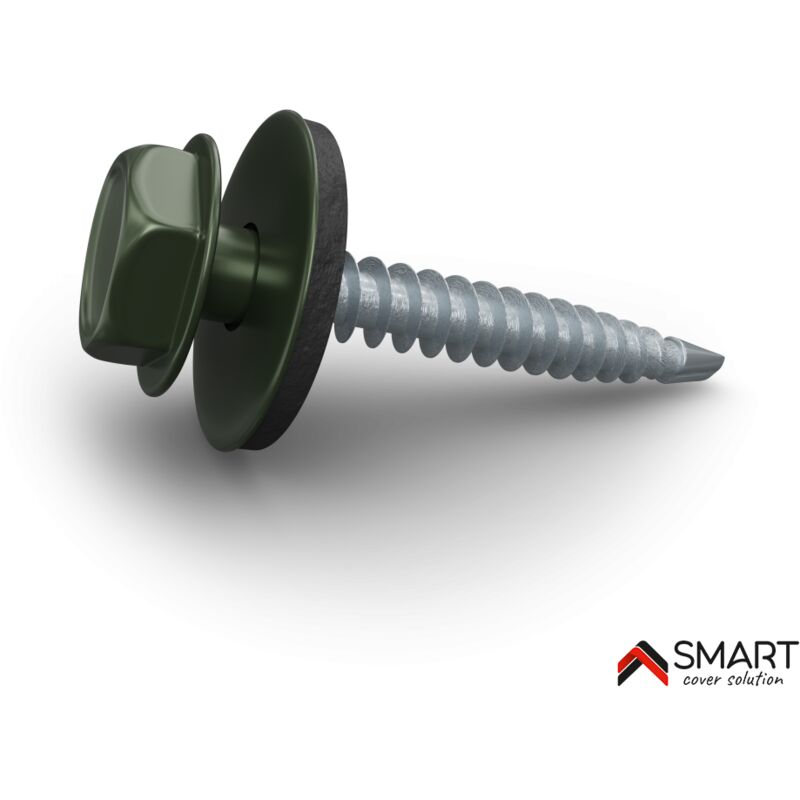 Vis auto perceuse - bac acier - tôle de couverture - Toiture - 4.8x35mm, 250 pcs, Vert oxyde chromique ral 6020