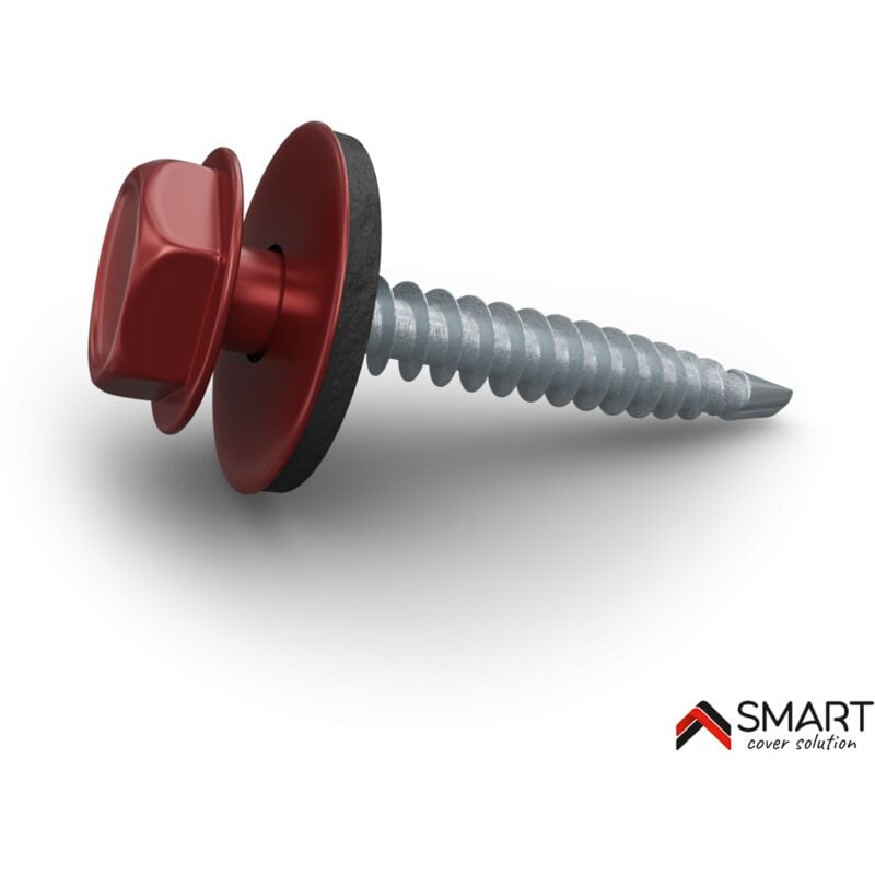 Vis auto perceuse - bac acier - tôle de couverture - Toiture - 4.8x35mm, 250 pcs, Brun Rouge ral 3011