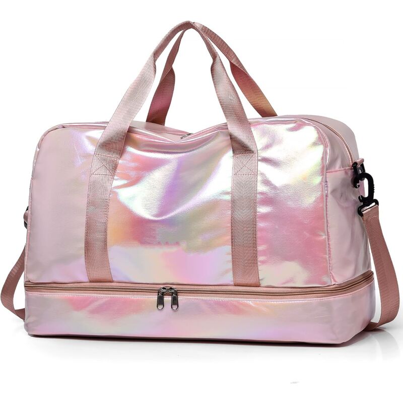 Sac de Voyage Grand avec Compartiment à Chaussures, 40L Sac de Sport Femme Imperméable Élégant, Sac de Piscine(Rose)