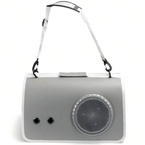 Sac de voyage gris aéré pour chiens et chats, avec panneau en filet et trous