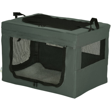 Sac de voyage pliable pour chien et chat, poignée, maille aérée, 60x42x42 cm, gris et noir