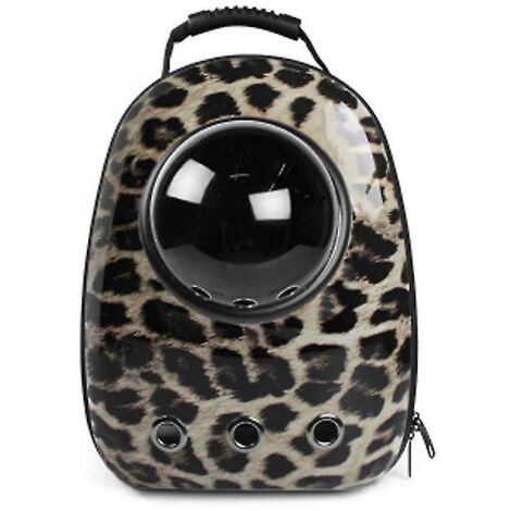 Sac de voyage portable de haute qualité pour chat/chien, style capsule spatiale, respirant, avec fenêtre en forme de bulle - Modèle Léopard