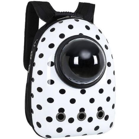 Sac de voyage portable de haute qualité pour chat/chien, style capsule spatiale, respirant, avec fenêtre transparente - Noir à pois - Modèle M