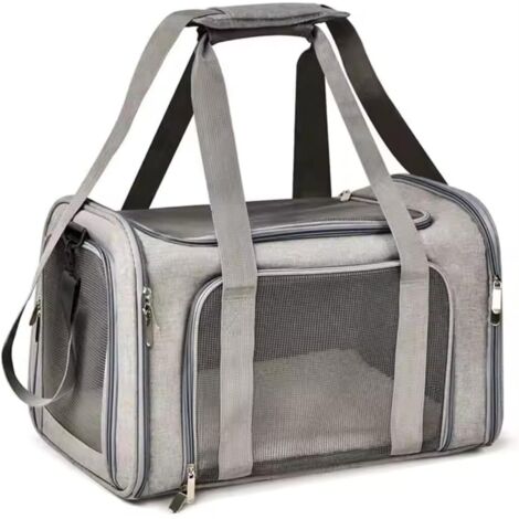 Sac de voyage pour animaux de compagnie, adapté aux petits chiens et chats, avec fermeture éclair, léger et respirant (gris).