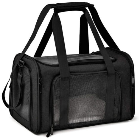 Sac de voyage pour animaux de compagnie, adapté aux petits chiens et chats, avec fermeture éclair, léger et respirant (noir).
