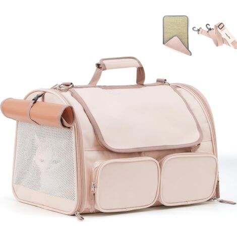 Sac de voyage pour chat, 4 fenêtres en filet, 4 poches de rangement, pour chats jusqu'à 20 kg, certifié aviation, housse enroulable pour chat