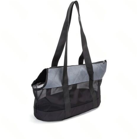 Sac de voyage rembourré pour chiens et chats, avec un fond en filet transparent.