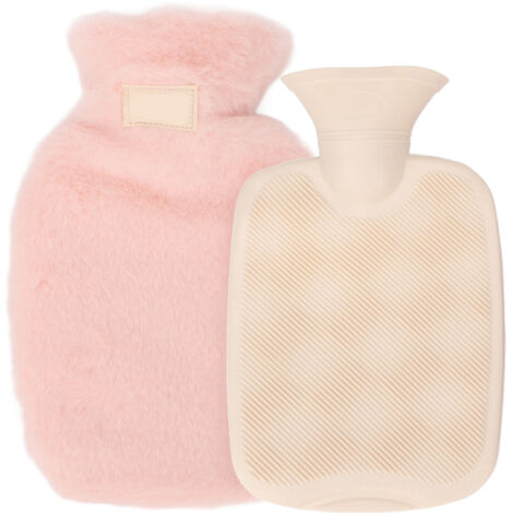 Sac d'eau chaude PVC 1000ml avec housse polaire anti-fuite - Chauffant lit hiver rose