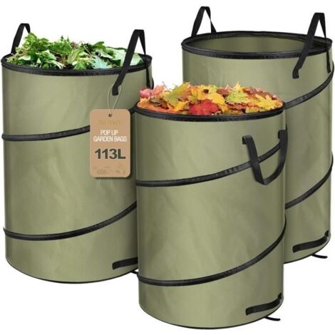 Sac Dechets Verts 113L,Resistant Indéchirables Pop-Up Sac Jardinage Dechets avec 4 Poignées Résistantes,Sacs Poubelle de Jardin