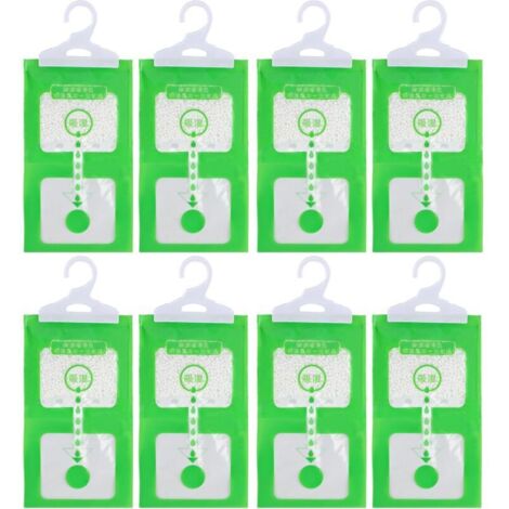 Sac déshumidificateur Armoire, Sachets de 8 x 100g, Sac déshumidification Suspendu Anti-Moisissure, Effaces Moisture Set, Sachet anti-humidité pour la cuisine, la salle de bain et la voiture.