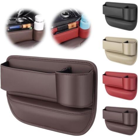 Sac d'espacement pour porte-gobelet en cuir de voiture, boîte de rangement pour espace de siège,(marron, siège passager)