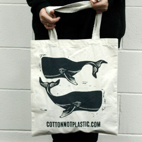 Sac en coton noir Lrg 8oz 38x42cm - BALEINES - BLANC- Vendu par 1