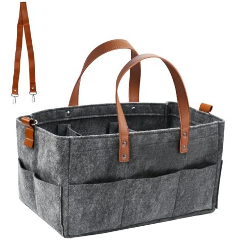 Sac en feutre 16L Sac de courses en feutre Grand avec compartiments Panier en feutre Rangement pliable 40 x 20 x 19 cm Sacs en feutre Sac à bois Panier à provisions Sac en feutre Shopper pour sorties