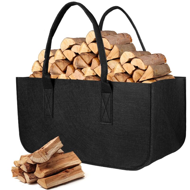 Sac en Feutre, 50x25x25cm Pliable Panier à Bûches avec Poignée, Multi-Usages Panier pour Bois de Chauffage, Vêtement, Jouet, Livre, Gris Foncé