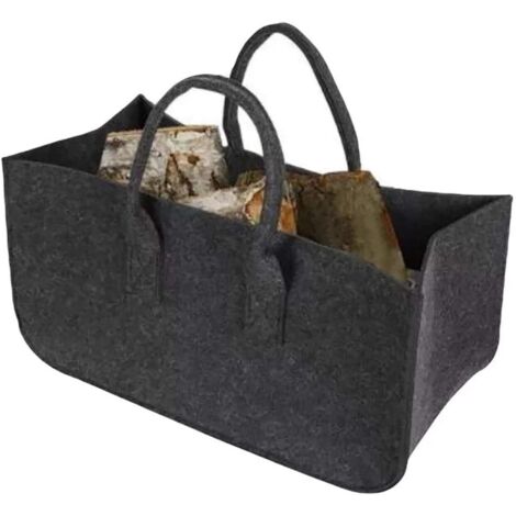 Sac en Feutre Sac de Courses Sacs de Rangement Pliables pour Bois de Chemin&eacutee avec Poign&eacutees 50  25  25cm Noir 1 Pcs