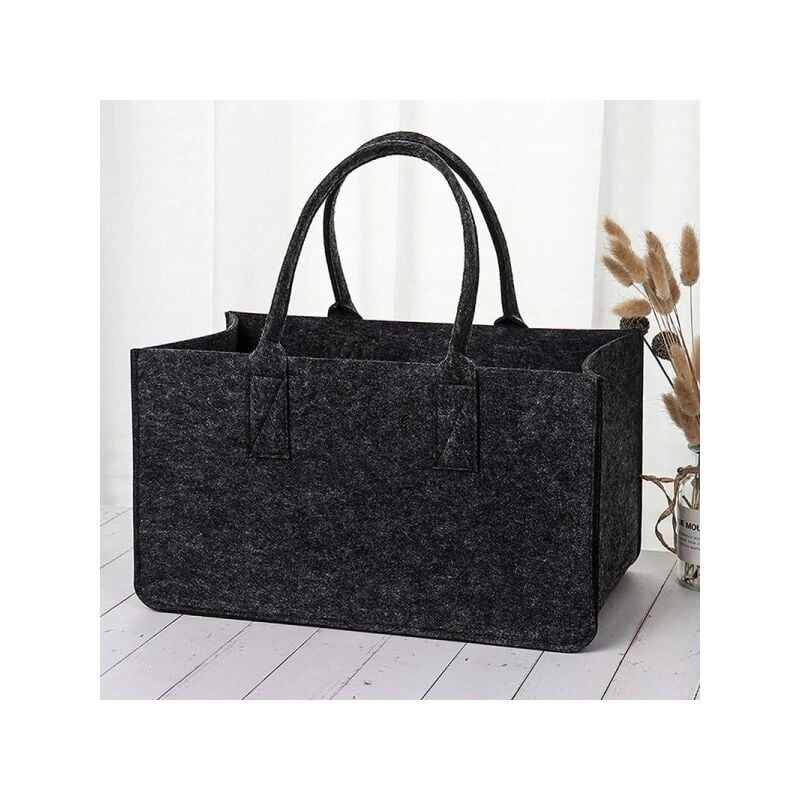 Sac en feutre Vedkorg avec poignée, sac en feutre de bois, sac en feutre, panier en bois pliable, panier à journaux, 50 × 25 × 25 cm