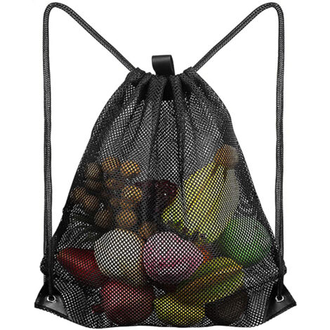 Sac en filet portable à cordon de serrage, sac de rangement robuste pour équipement sportif, idéal pour la plage, la natation, la salle de sport et le shopping.