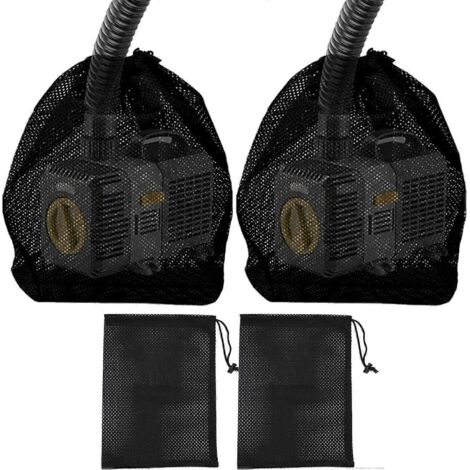 Sac en filet pour pompe de bassin, lot de 2, 31x40 cm, sac de protection pour pompe avec cordon de serrage, sacs noirs pour biofiltre de bassin.